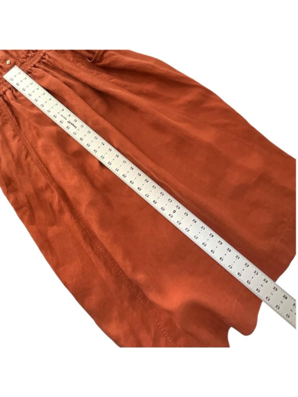 Not Perfect Linen Reine Waisted Linen Dress Womens M Orange Short Sleeve Pockets - Picture 11 of 14